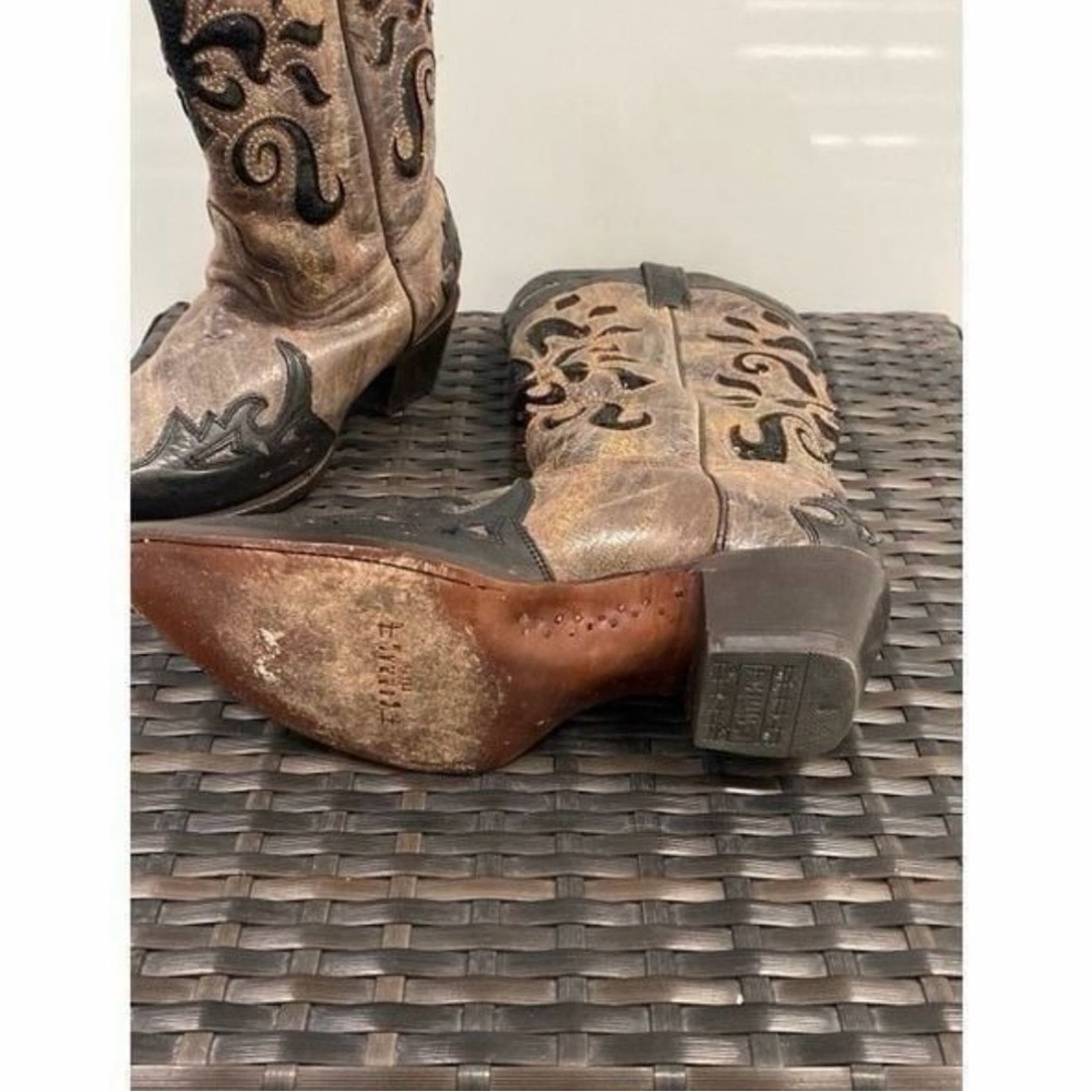 Corral Distressed Leather Western Boots with sequin inlay fleur de lis Size 9 - Picture 7 of 8